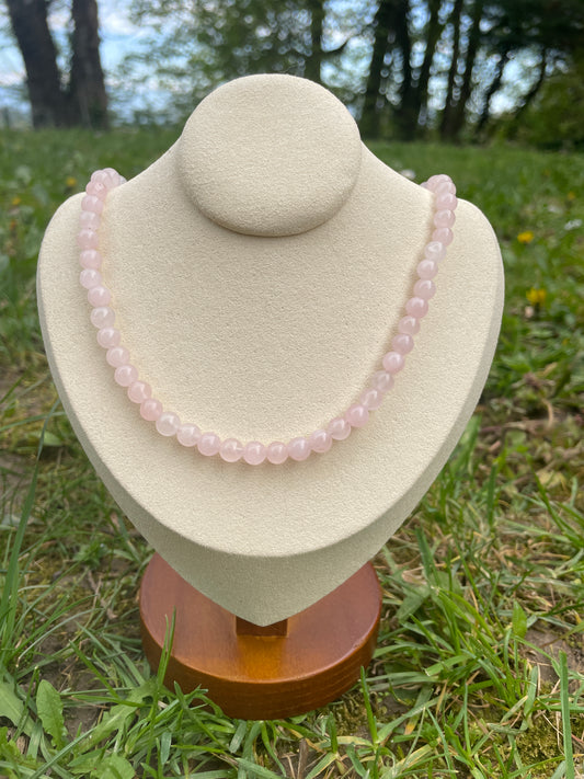 Collier de perles en Quartz Rose - Acier Inoxydable Doré