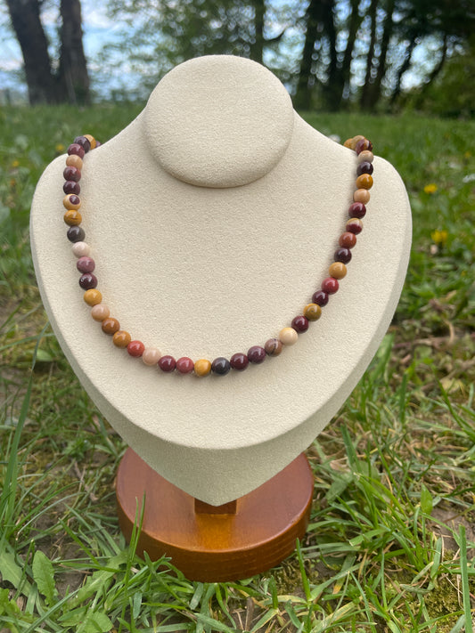 Collier de perles en Jaspe Mokaite - Acier Inoxydable Doré