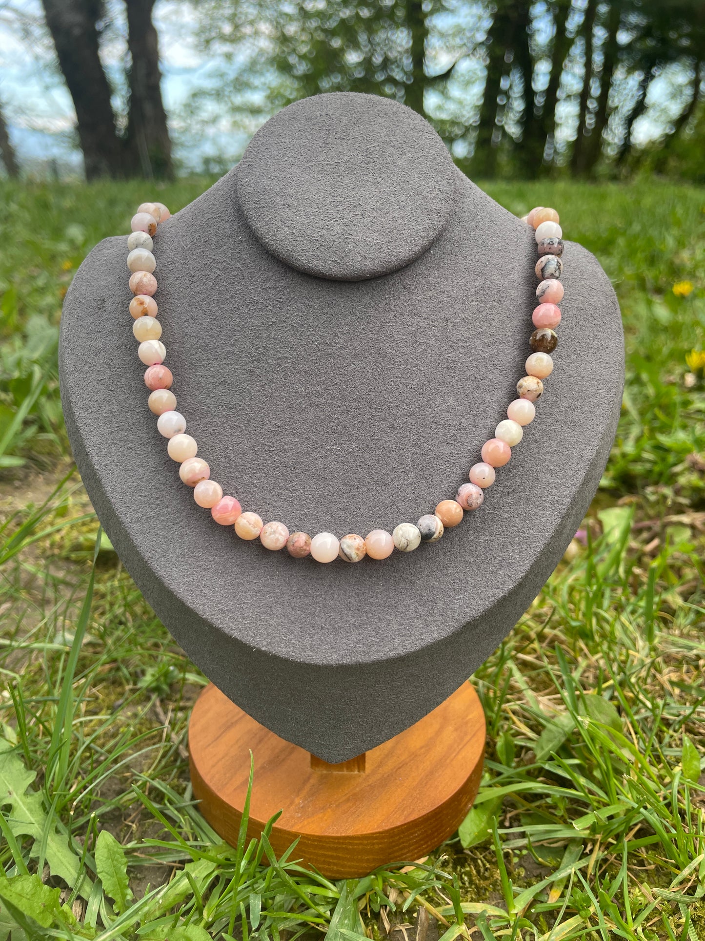 Collier de perles en Opale Rose - Acier Inoxydable Doré