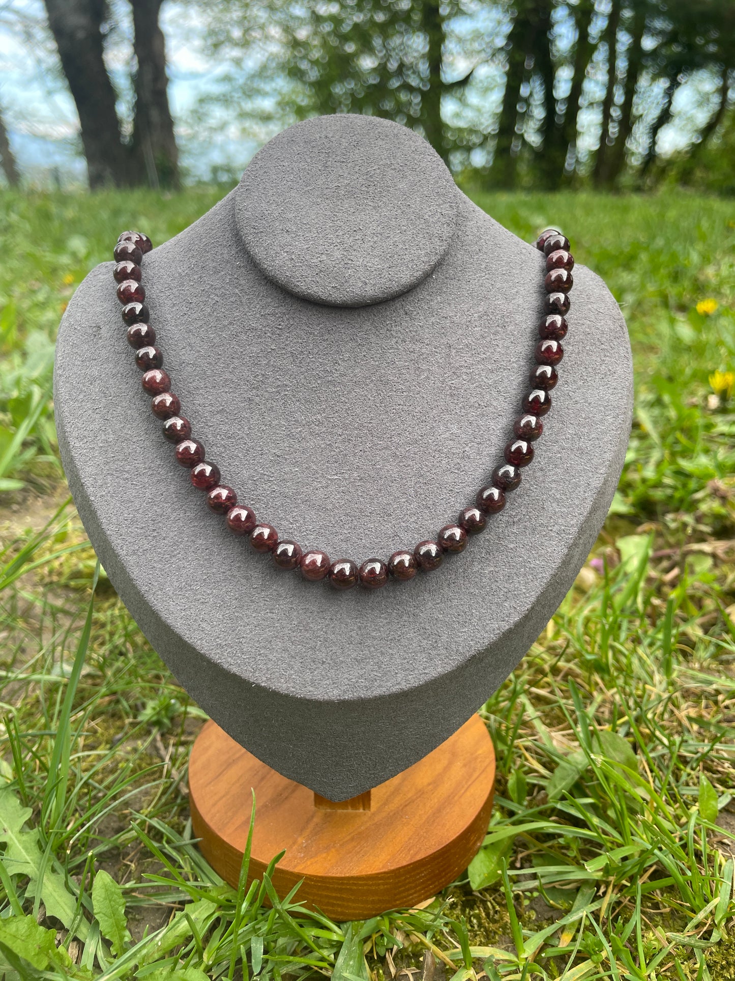 Garnet Beaded Necklace - Golden Stainless Steel