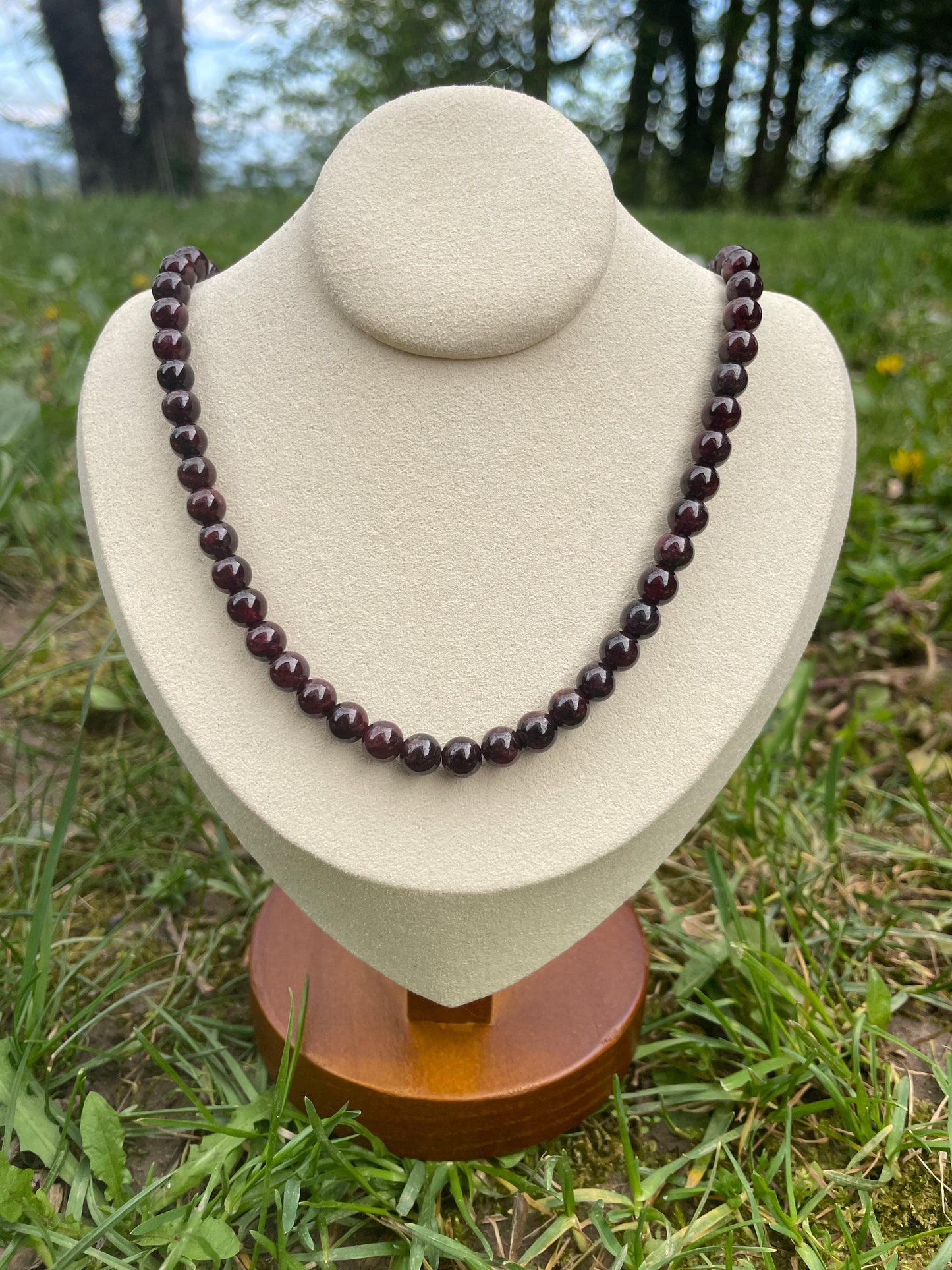 Garnet Beaded Necklace - Golden Stainless Steel