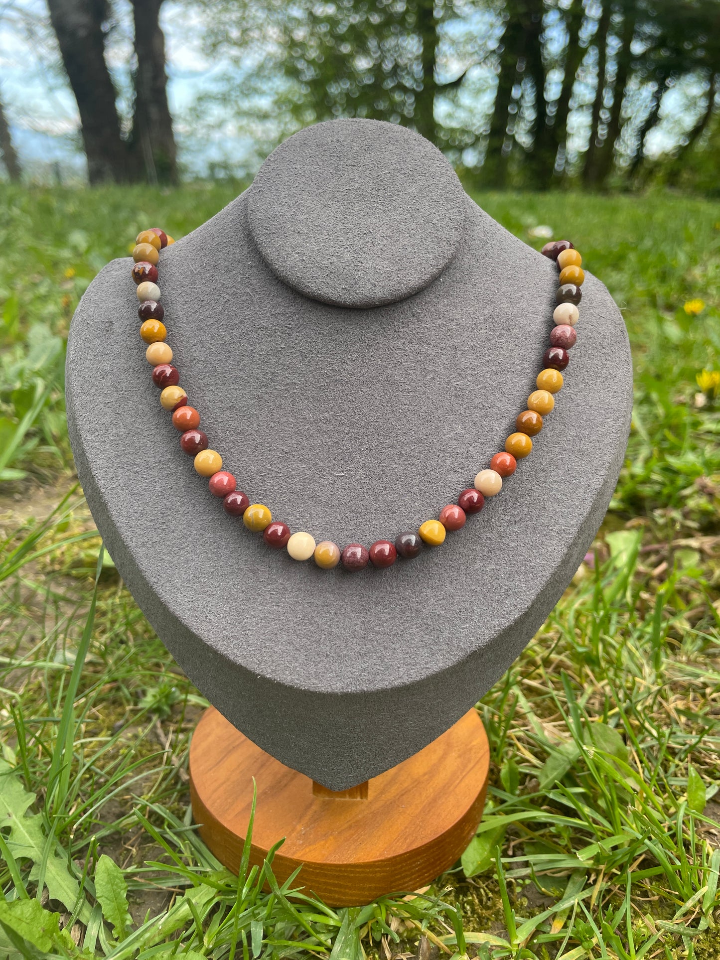 Collier de perles en Jaspe Mokaite - Acier Inoxydable Doré