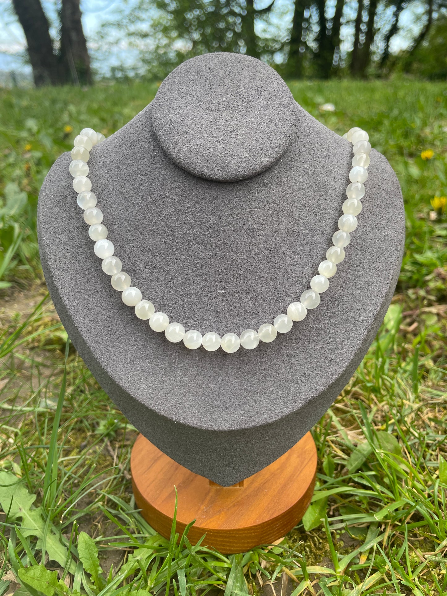 Collier de perles en Pierre de Lune Blanche - Acier Inoxydable Doré