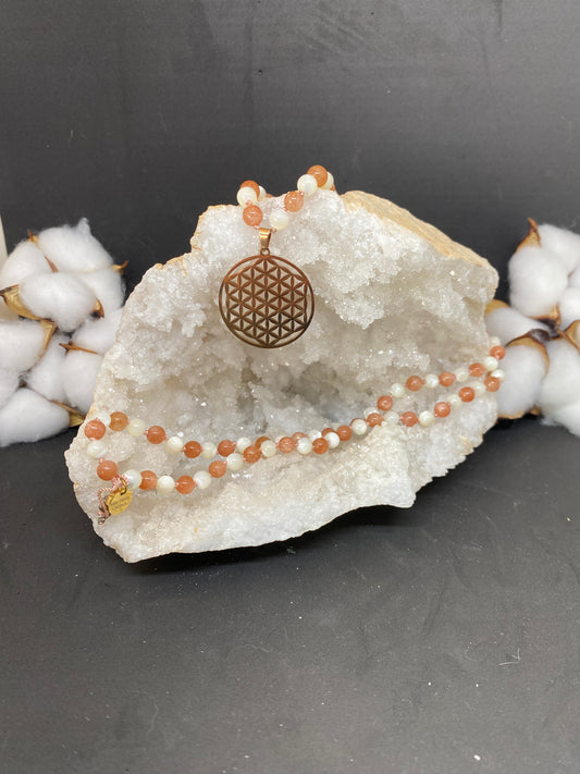 Mother of Pearl &amp; Sunstone Mala