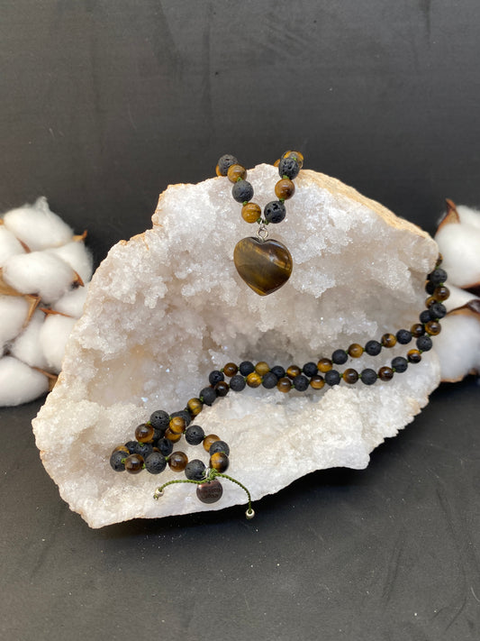 Tiger Eye and Lava Stone Mala