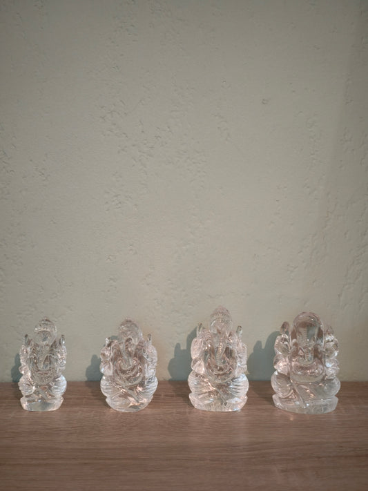 Statue Ganesh en Cristal de Roche - Sagesse, Élimination des Obstacles & Énergie d'Abondance
